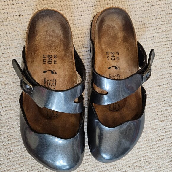Birki’S Shoes - Birkenstock Birki's Silver Gray Mary Jane Mule Clogs EU 37 US 6 or 6.5